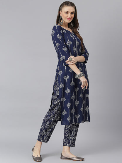 Women Floral Print Rayon Straight Kurta Pant Set