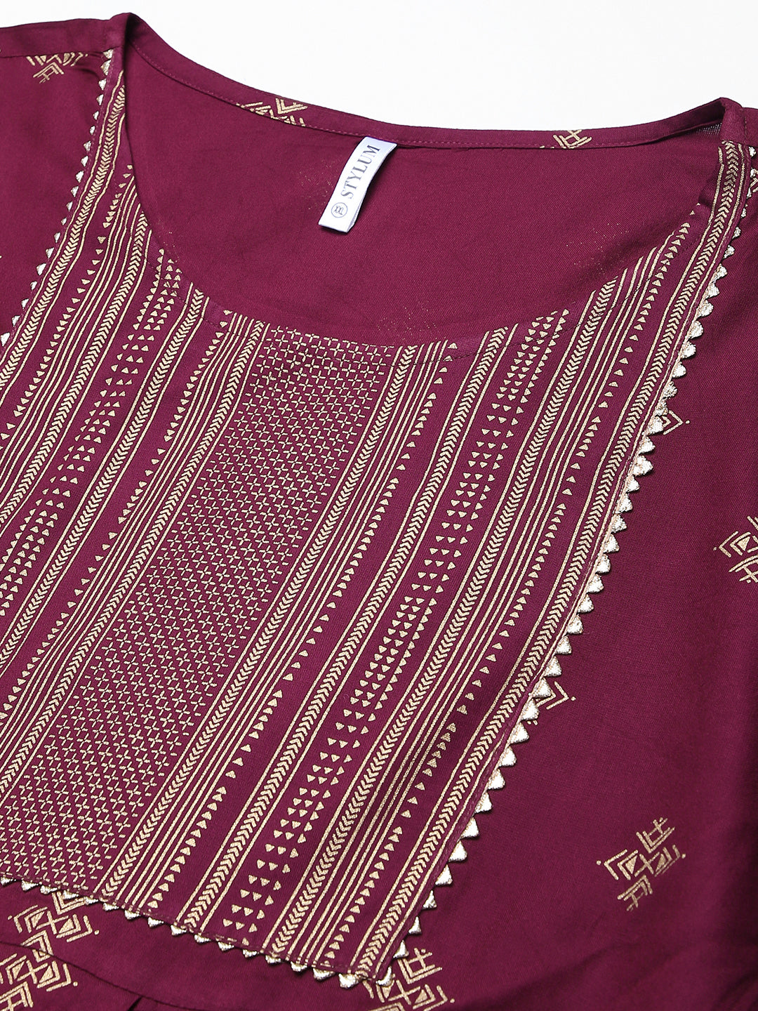 Gold Printed Rayon Flared Kurta