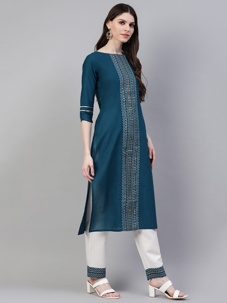 Women Printed Cotton Straight Kurta Pant Dupatta Set