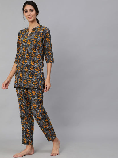 Women Grey Printed Night Suit Set