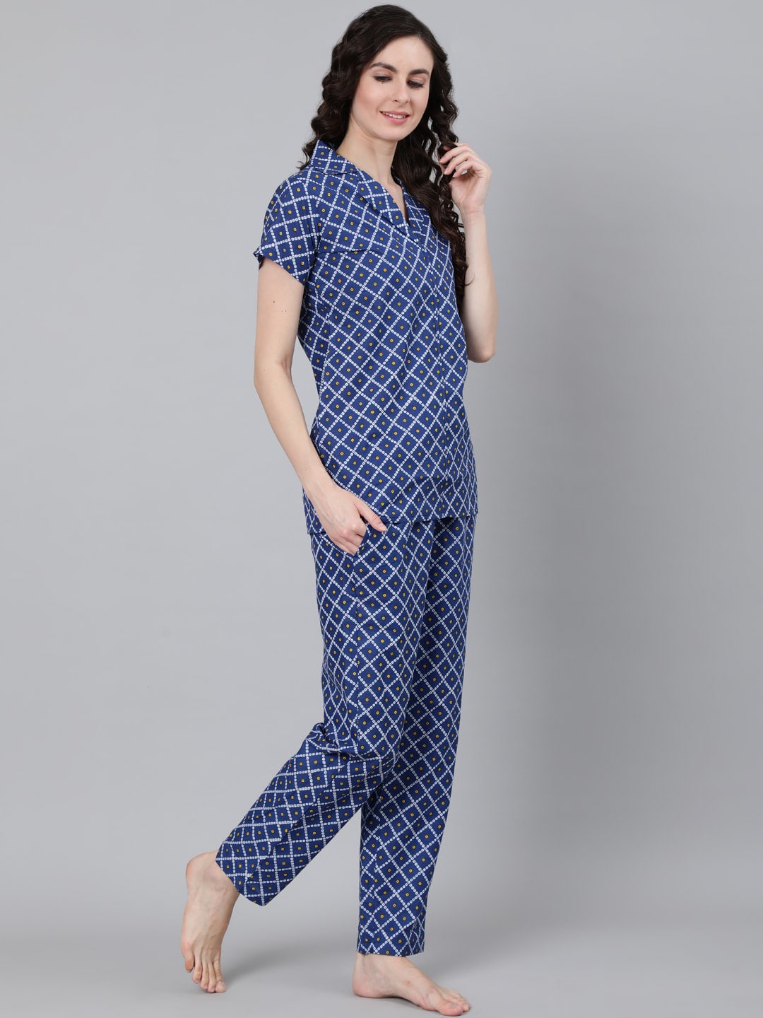 Women Blue Printed Night suit